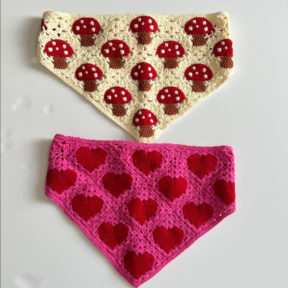 Crochet Bandana Set | Heart & Mushroom Motifs Bundle